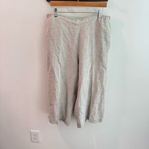 Match Point 100% Linen Wide Leg Capri Pants Oatmeal Size XL